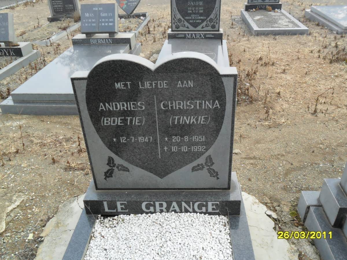 GRANGE Andries, le 1947- &amp; Christina 1951-1992