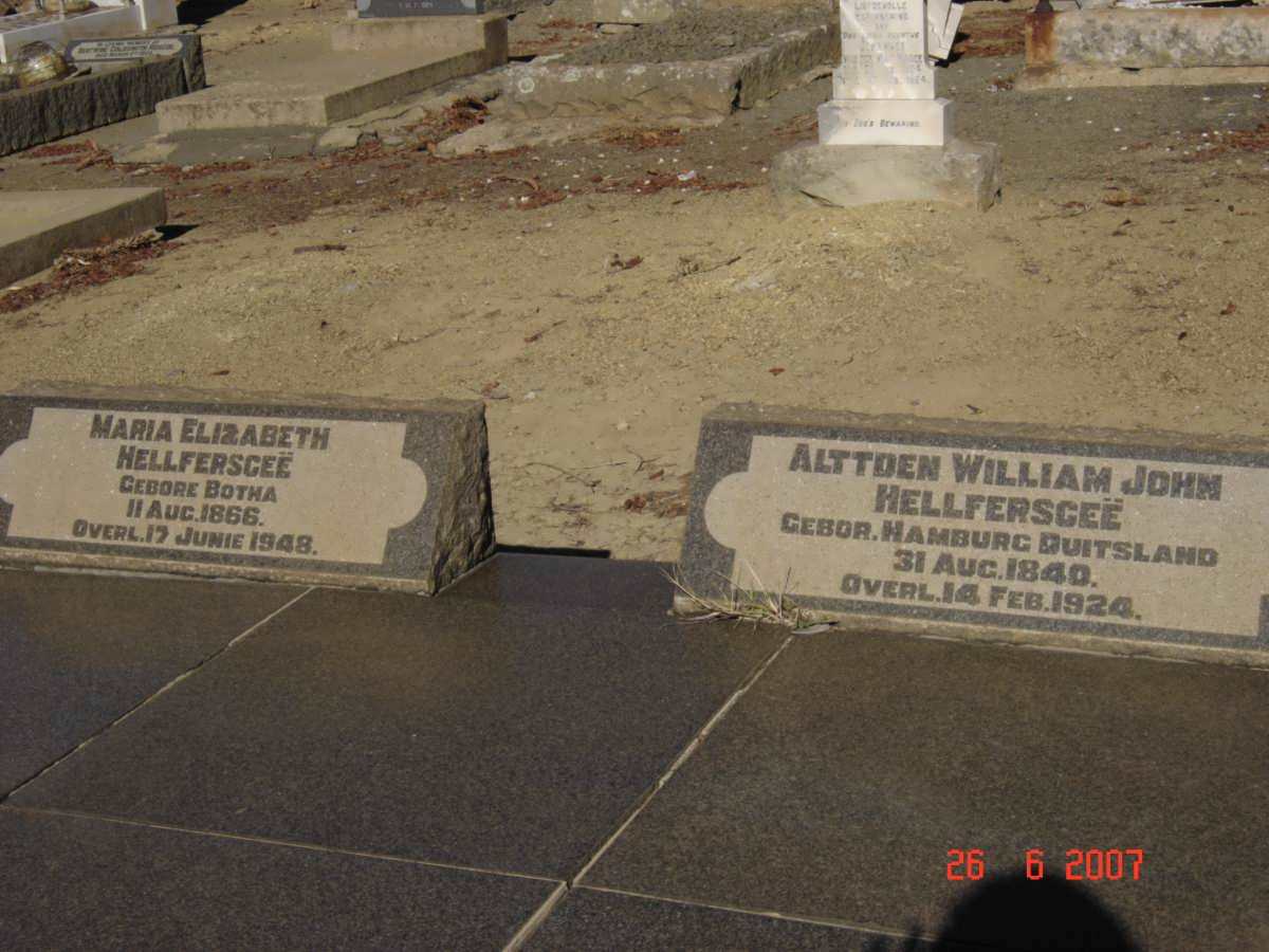 HELLFERSCEË Alttden William John 1840-1924 &amp; Maria Elizabeth BOTHA 1866-1948