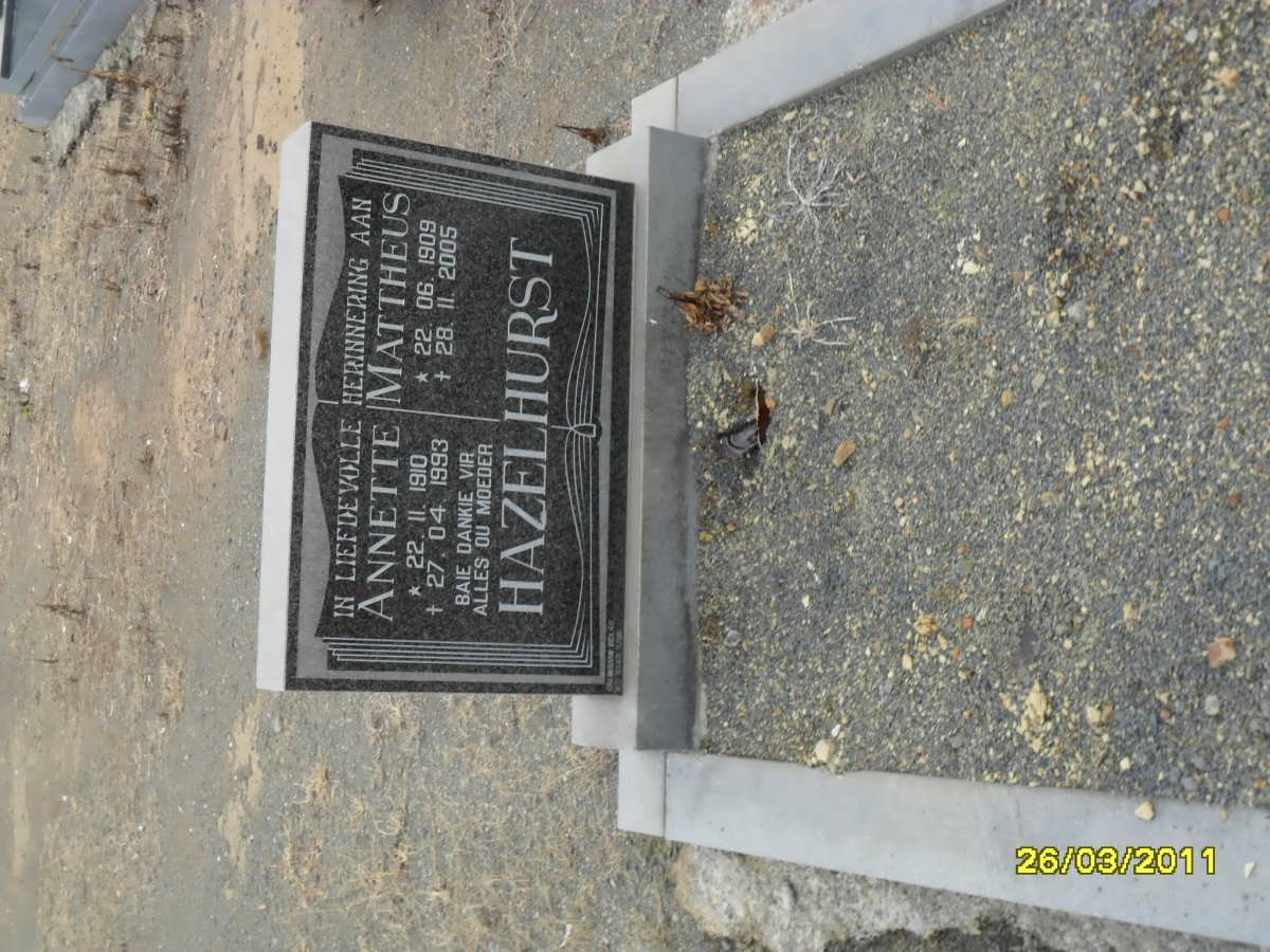 HAZELHURST Mattheus 1909-2005 &amp; Annette 1910-1993