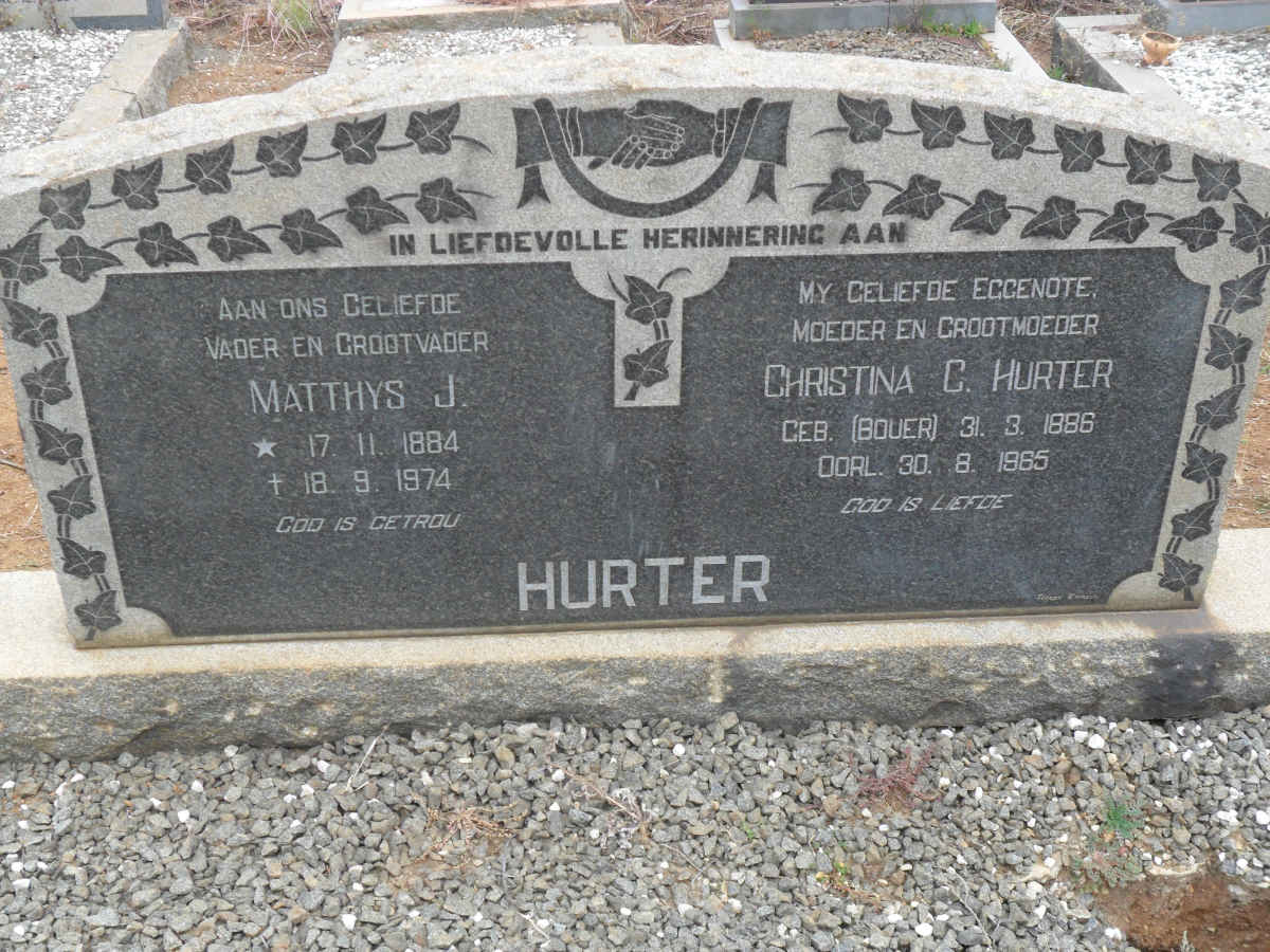 HURTER Matthys J. 1884-1974 &amp; Christina C. BOUER 1886-1965