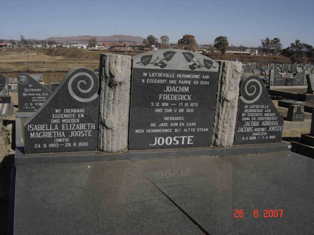 JOOSTE Joachim Frederick 1891-1970 &amp; Isabella Elizabeth Magrietha SMITH 1903-1930 Jacoba Adriana Jacobs HARTZER 1898-1989