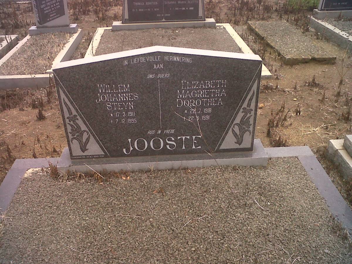 JOOSTE Willem Johannes Steyn 1911-1995 &amp; Elizabeth Magrietha Dorothea 1918-1991 