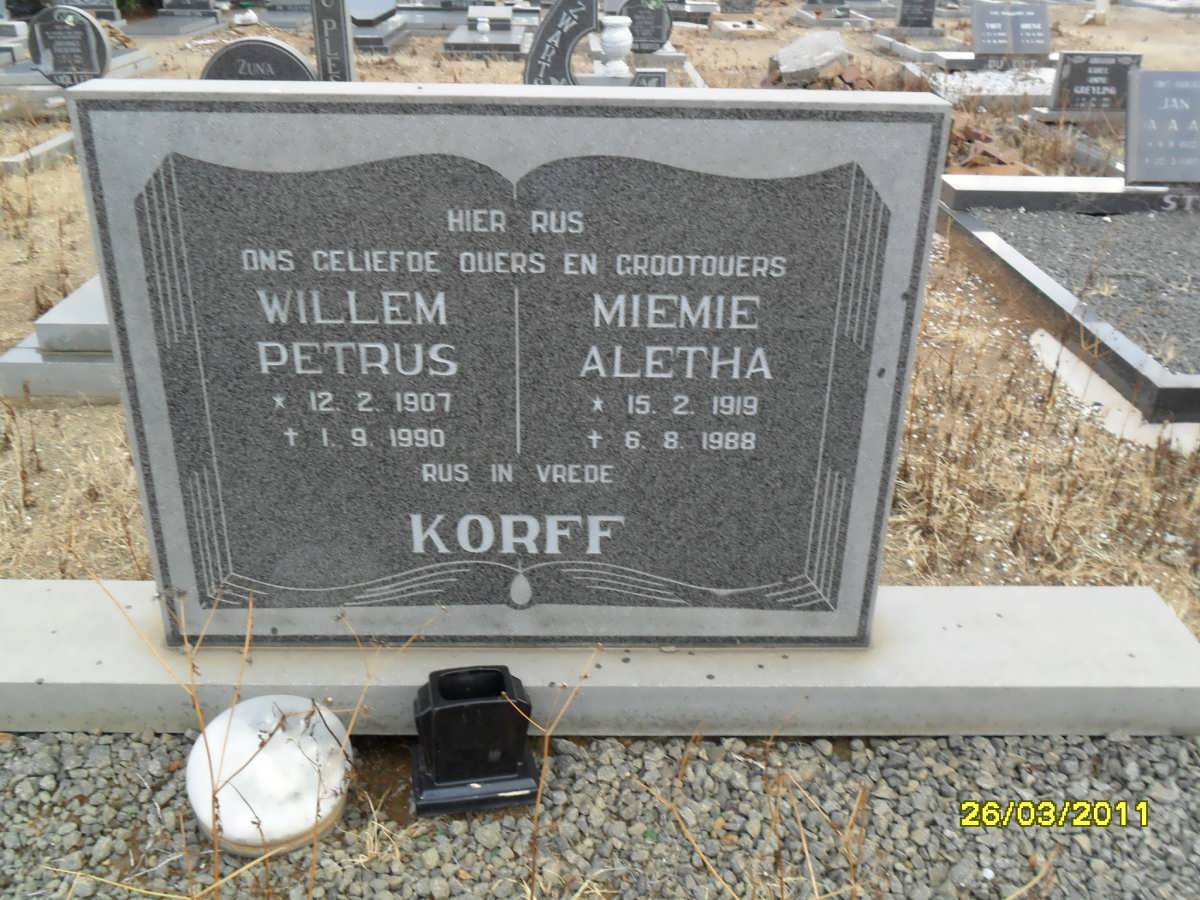 KORFF Willem Petrus 1907-1990 &amp; Miemie Aletha 1919-1988