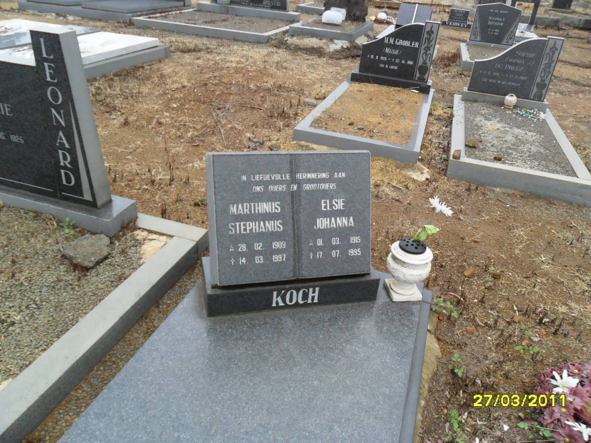 KOCH Marthinus Stephanus 1909-1997 &amp; Elsie Johanna 1915-1995