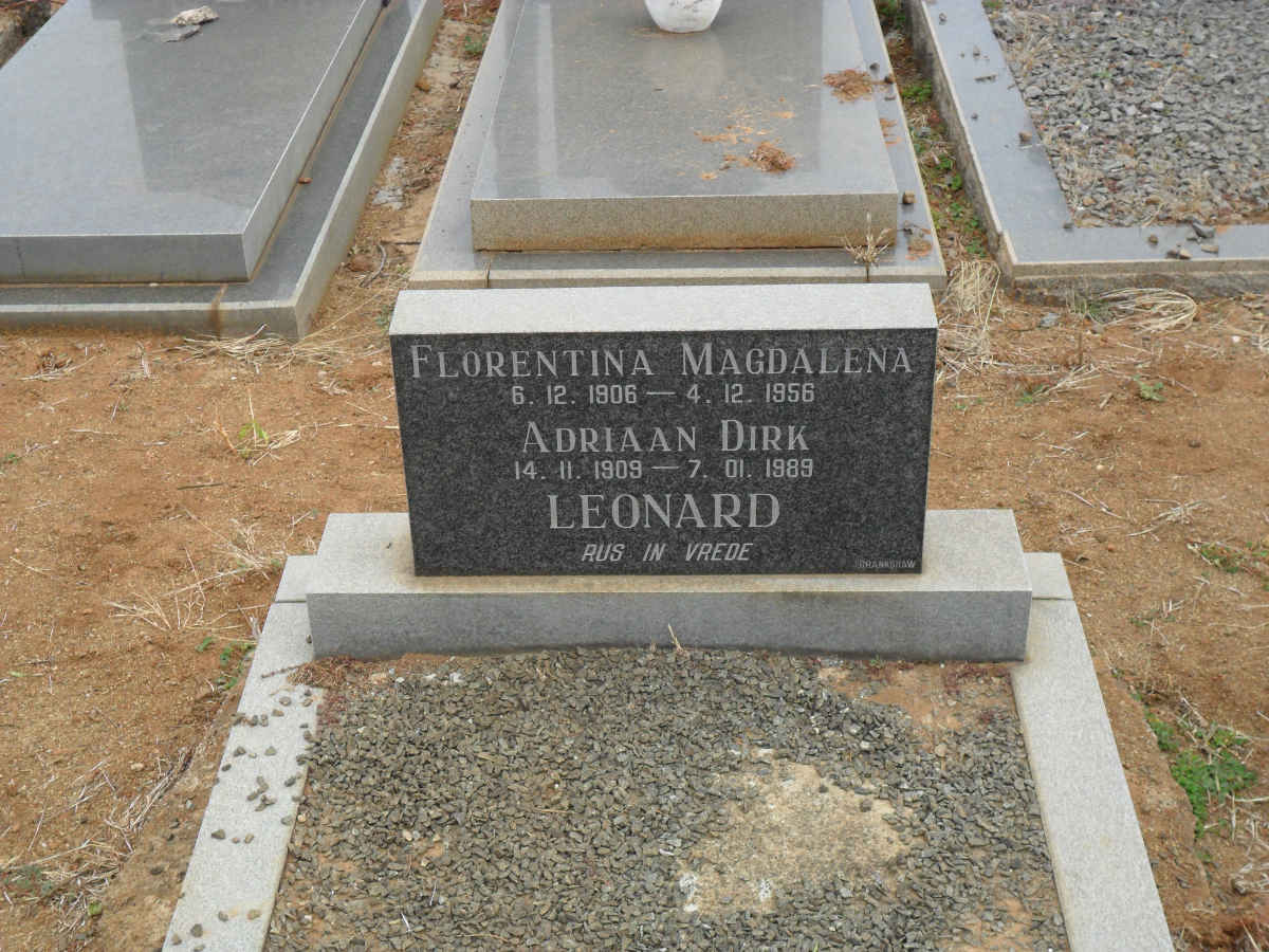 LEONARD Adriaan Dirk 1909-1989 &amp; Florentina Magdalena 1906-1956