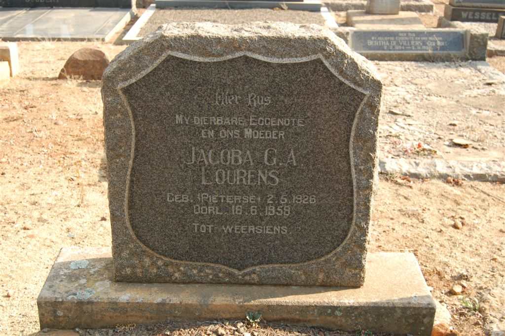 LOURENS Jacoba G.A. nee PIETERSE 1926-1959
