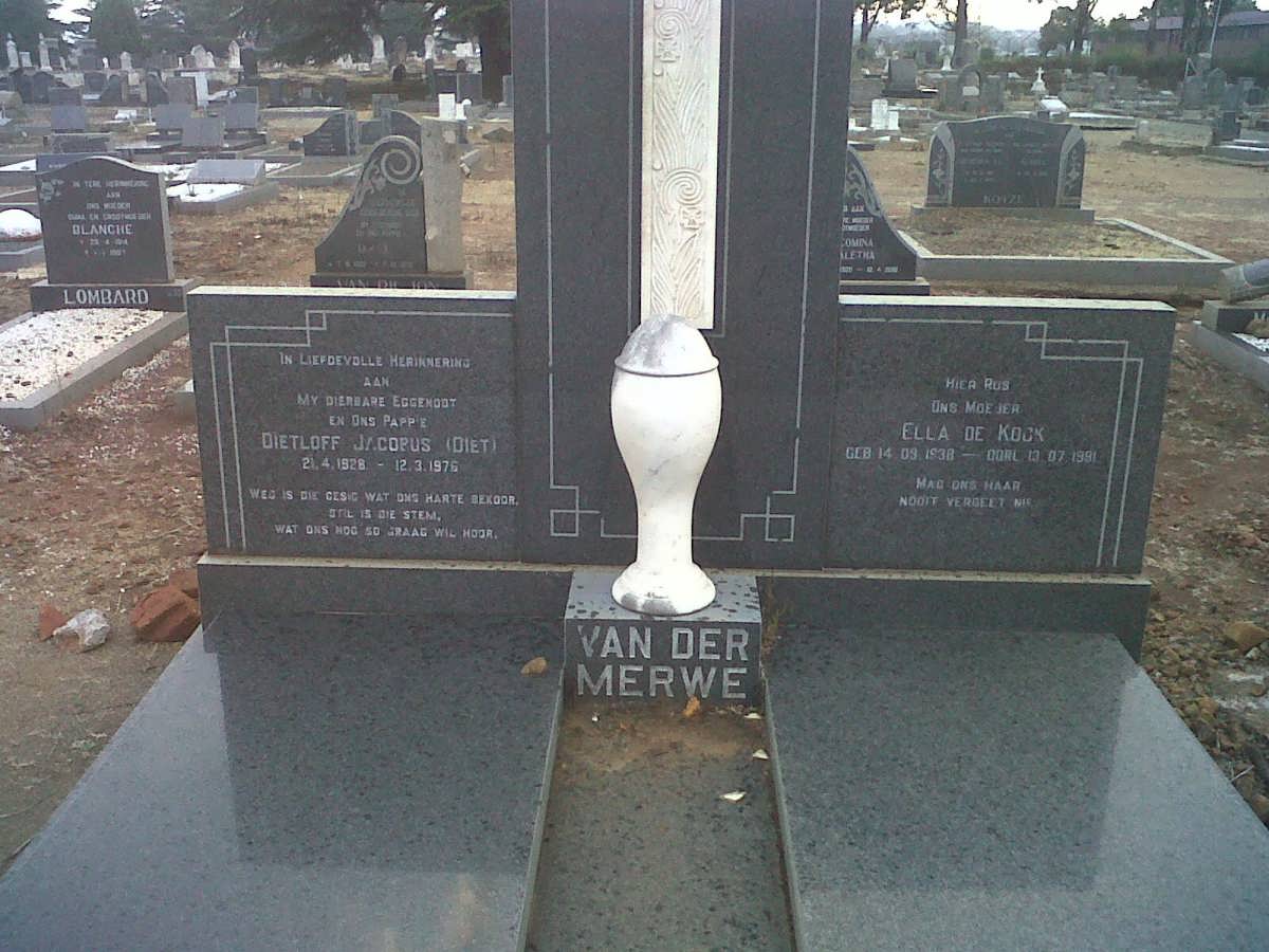 MERWE Dietloff Jacobus, van der 1928-1976 &amp; Ella DE KOCK 1938-1991