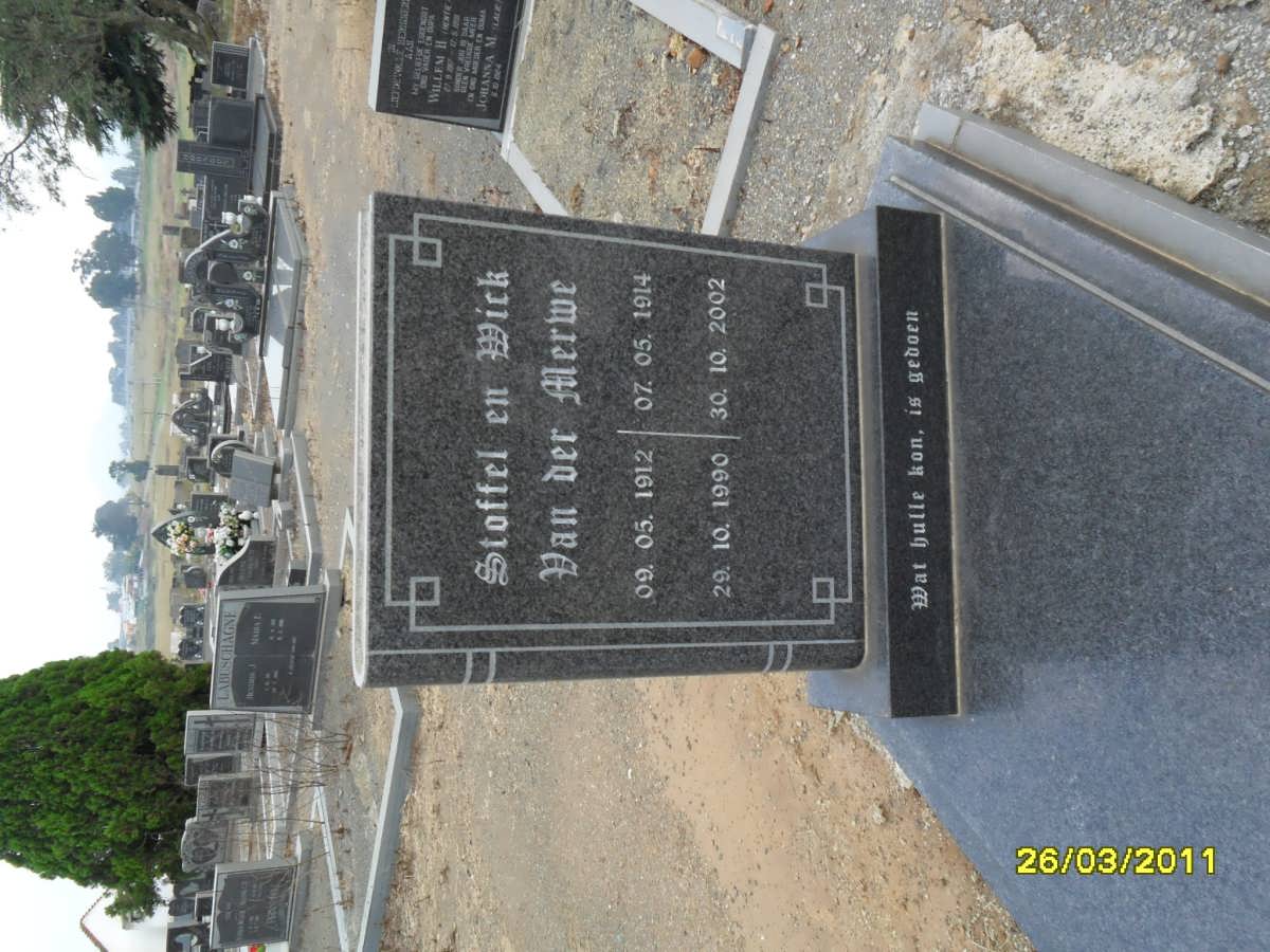 MERWE Stoffel, van der 1912-1990 &amp; Wick 1914-2002