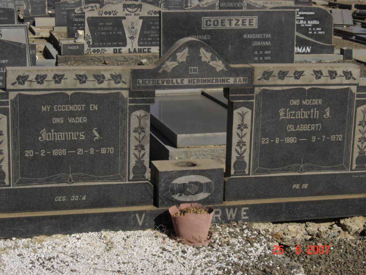 MERWE Johannes S., v. d. 1886-1970 &amp; Elizabeth J. SLABBERT 1890-1972