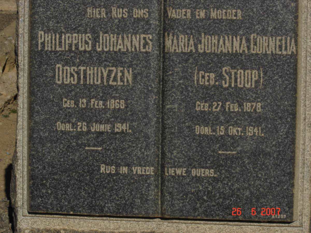 OOSTHUYZEN Philippus Johannes 1868-1941 &amp; Maria Johanna Cornelia STOOP 1878-1941