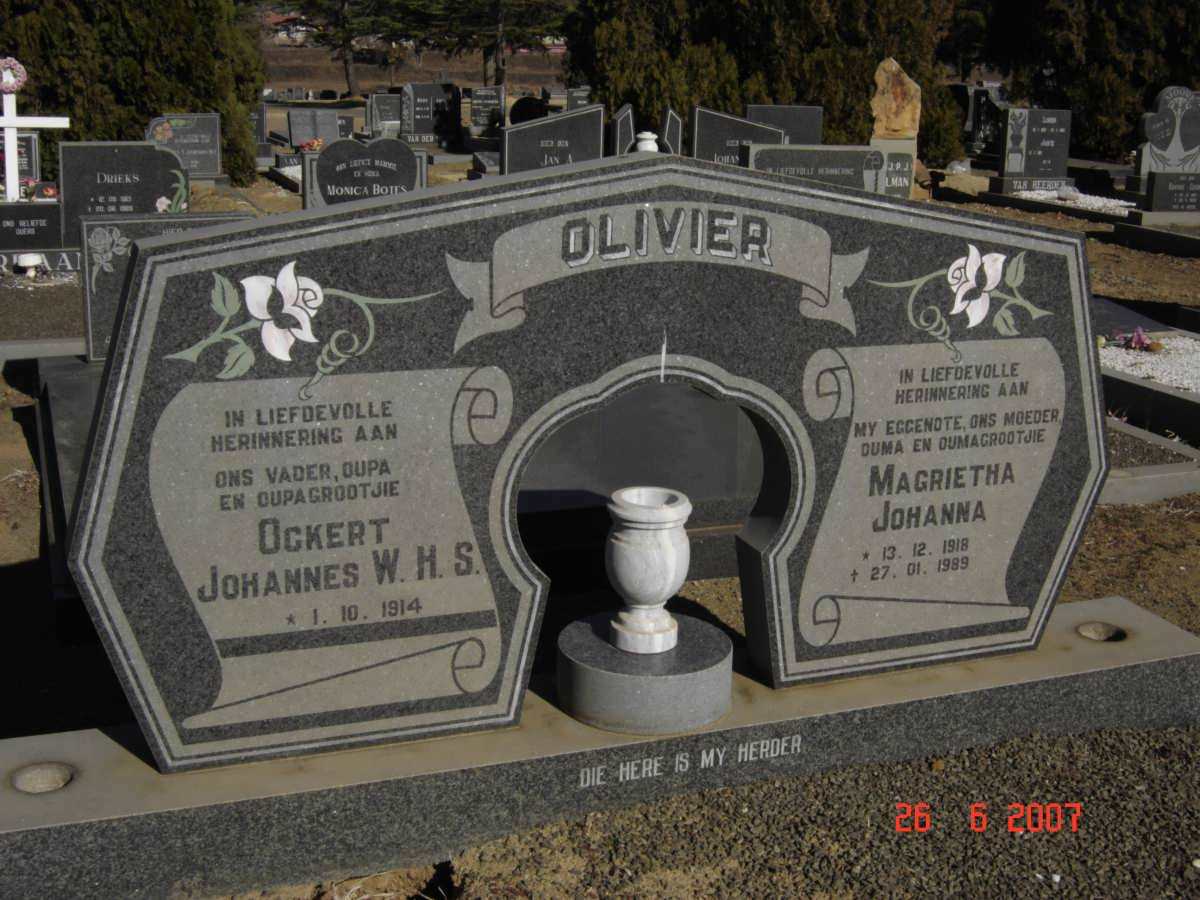 OLIVIER Ockert Johannes W.H.S. 1914- &amp; Magrietha Johanna 1918-1989
