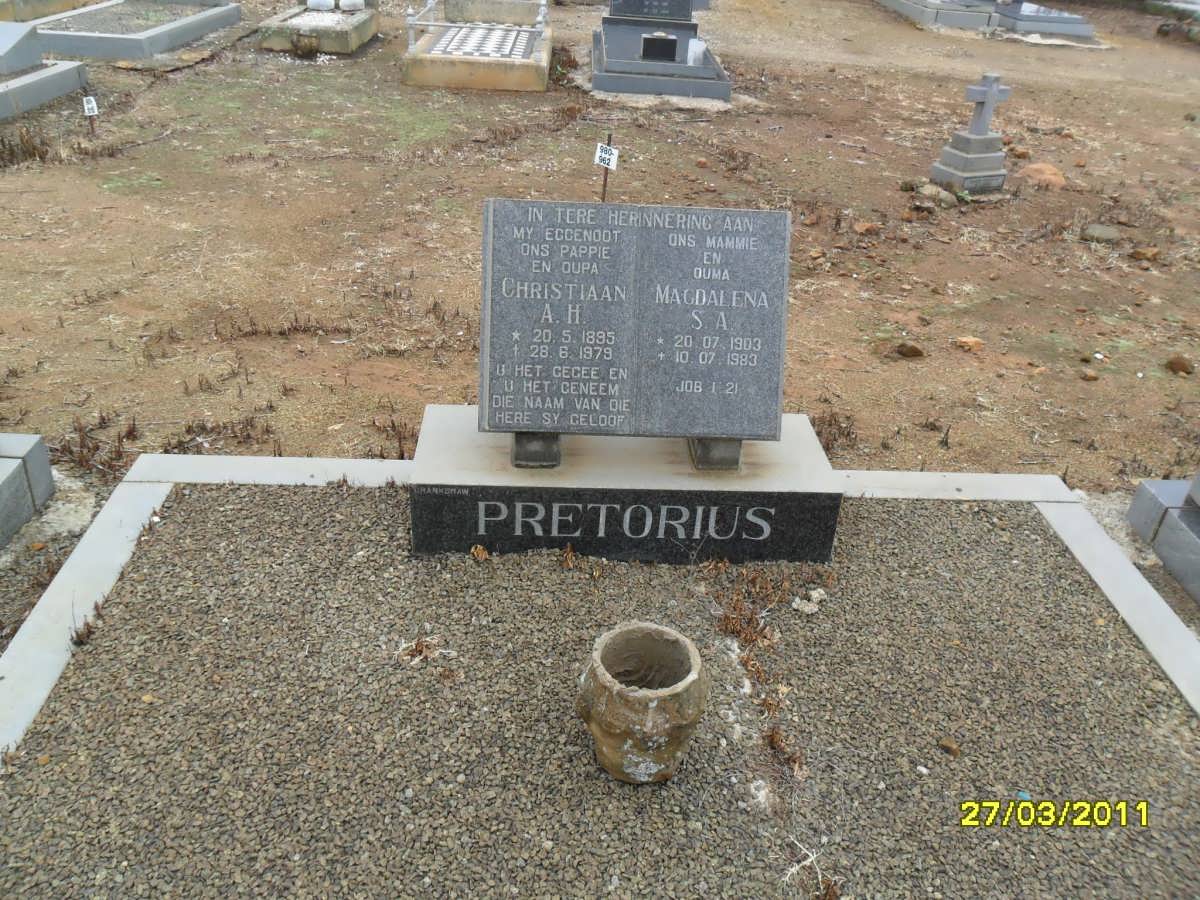 PRETORIUS Christiaan A.H. 1895-1979 &amp; Magdalena S.A. 1903-1983