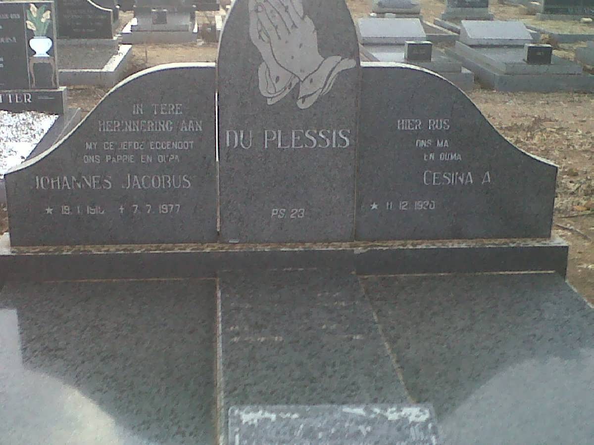 PLESSIS Johannes Jacobus, du 191?-1977 &amp; Gesina A. 1920-