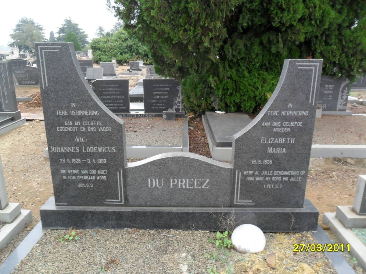 PREEZ Johannes Lodewicus, du 1925-1980 &amp; Elizabeth Maria 1935-