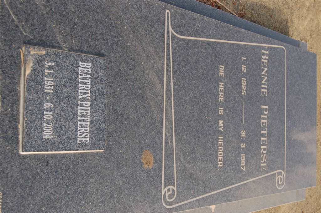 PIETERSE Bennie 1925-1987 &amp; Beatrix 1931-2004