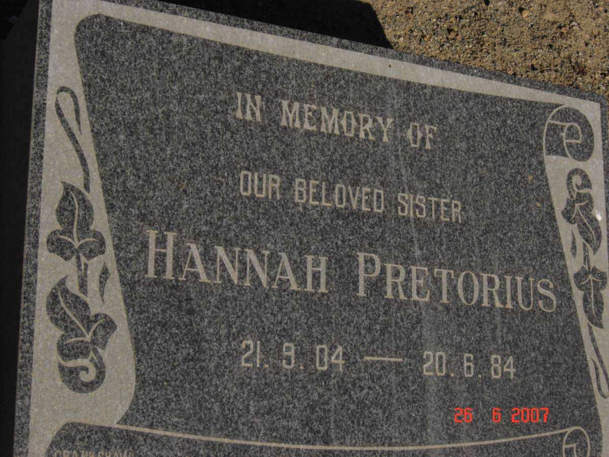 PRETORIUS Hannah 1904-1984