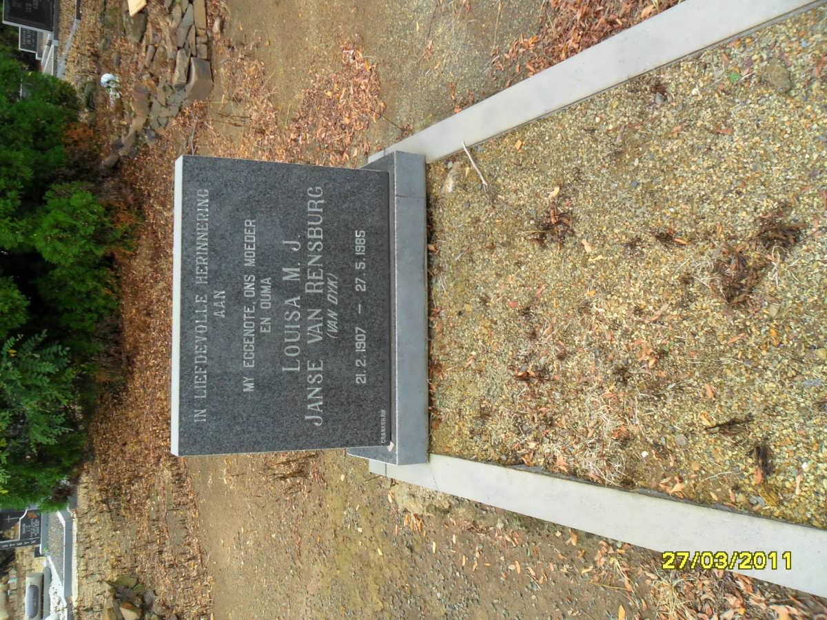 RENSBURG Louisa M.J., Janse van nee VAN DYK 1907-1985