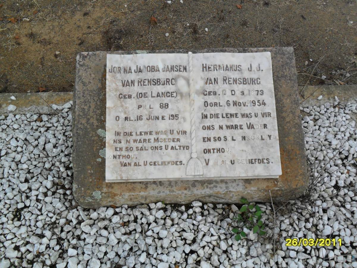 RENSBURG Hermanus J., Jansen van 1873-1954 &amp; Jorna Jacoba DE LANGE 188?-1951