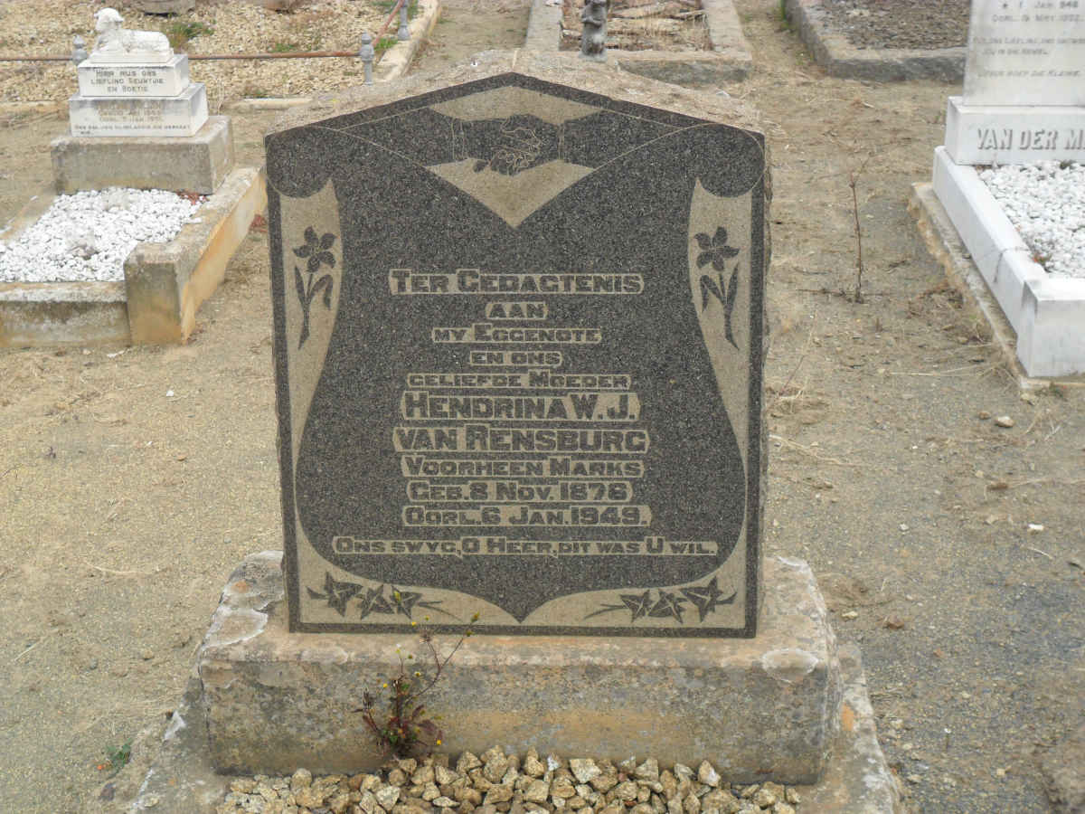 RENSBURG Hendrina W.J. van formerly MARKS 1876-1949