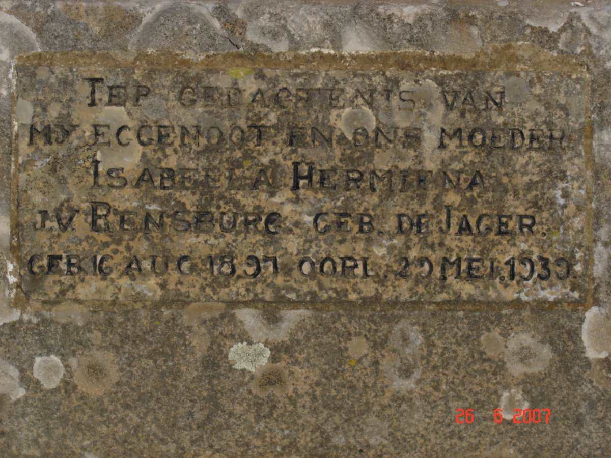 RENSBURG Isabela Hermiena, J.v. nee DE JAGER 1897-1939