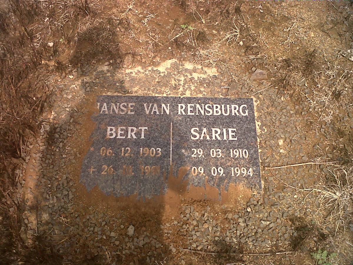 RENSBURG Bert, Janse van 1903-195? &amp; Sarie 1910-1994