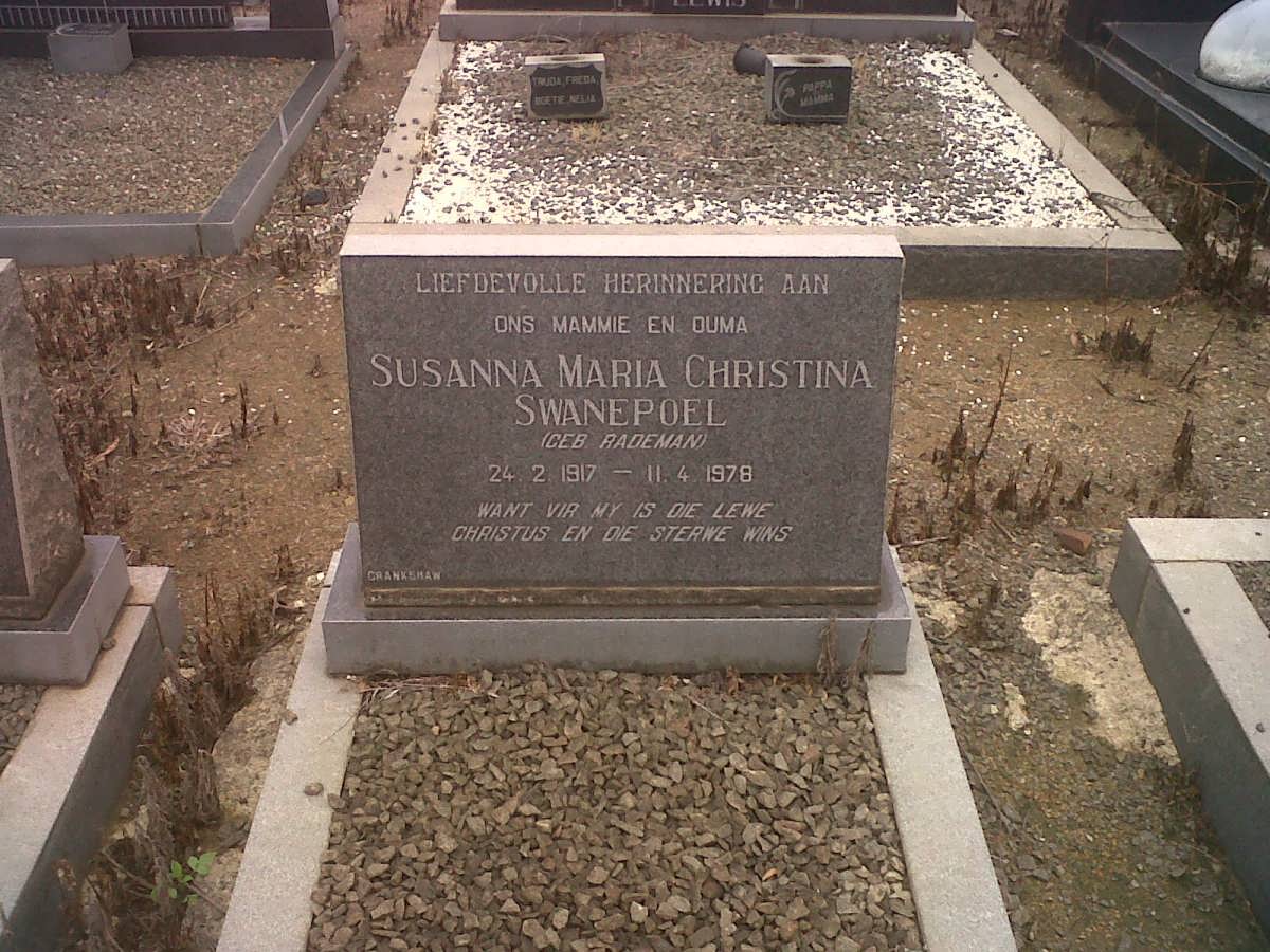 SWANEPOEL Susanna Maria Christina nee RADEMAN 1917-1978