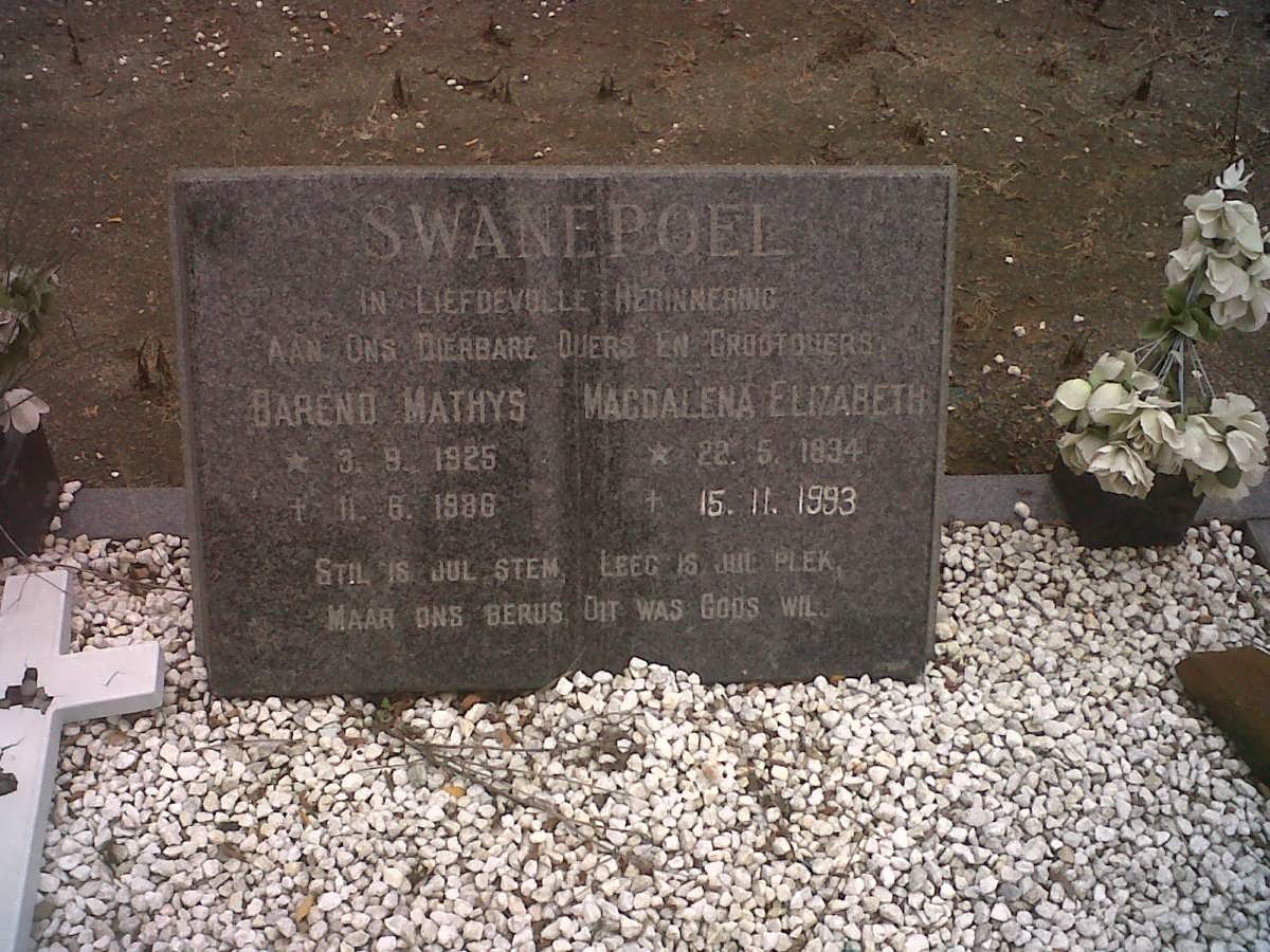 SWANEPOEL Barend Mathys 1925-1986 &amp; Magdalena Elizabeth 1934-1993