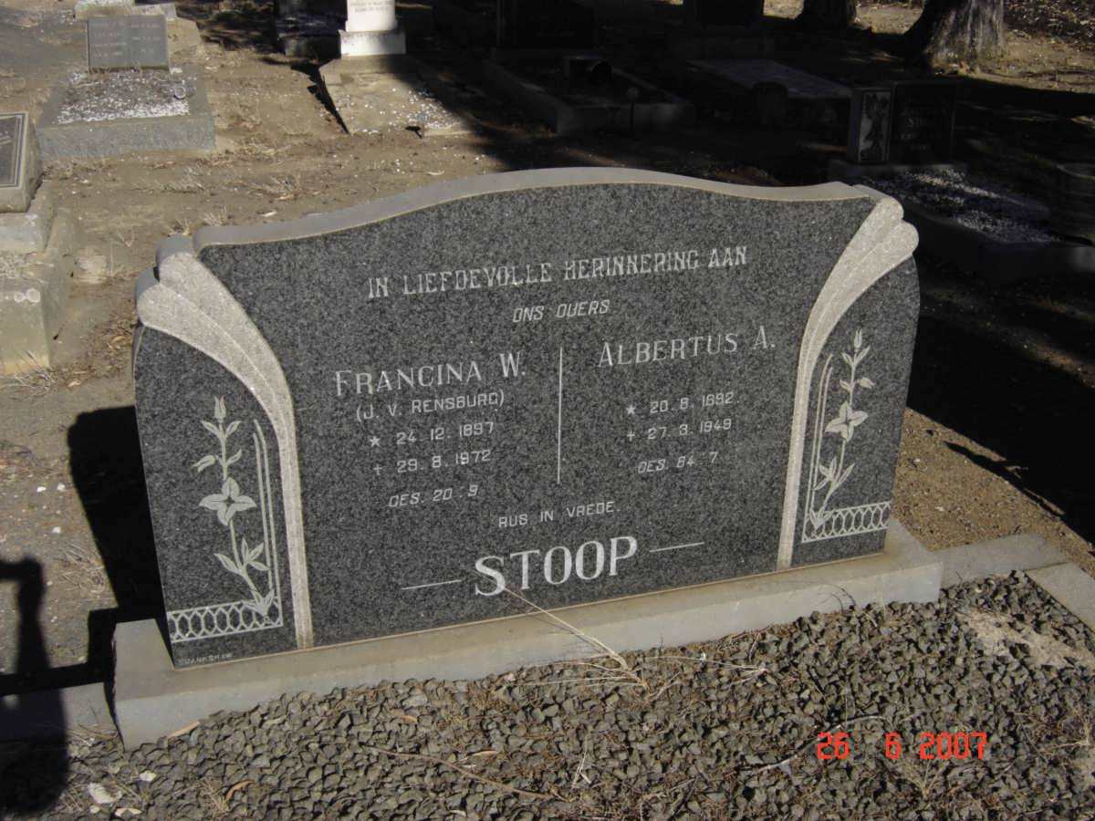 STOOP Albertus A. 1892-1949 &amp; Francina J.v. RENSBURG 1897-1972