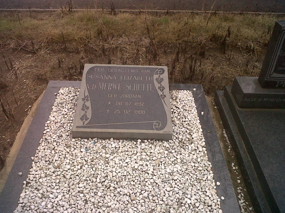SCHUTTE Susanna Elizabeth Van Der Merwe nee JORDAAN 1892-1988