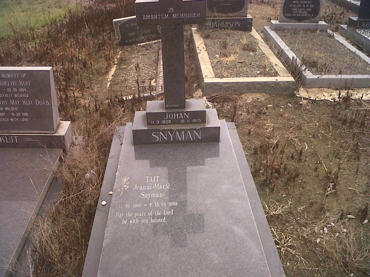 SNYMAN Johan 1929-1975 :: TAIT Jeanne-Marié nee SNYMAN 1960-2003