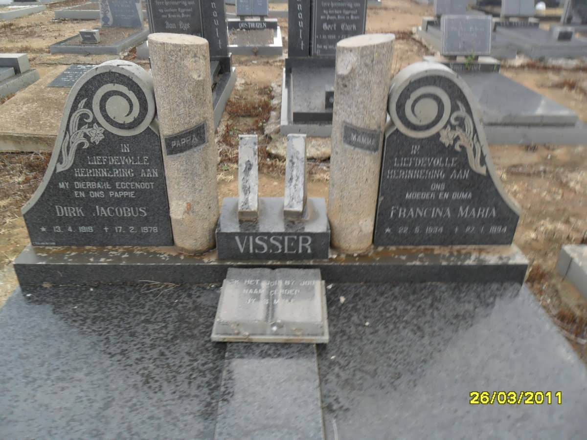 VISSER Dirk Jacobus 1919-1978 &amp; Francina Maria 1914-19?4