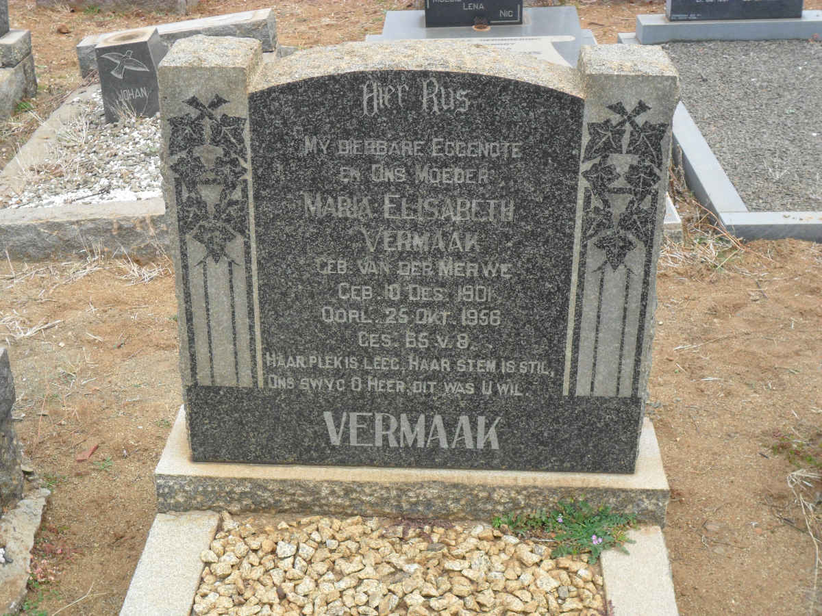 VERMAAK Maria Elisabeth nee VAN DER MERWE 1901-1956