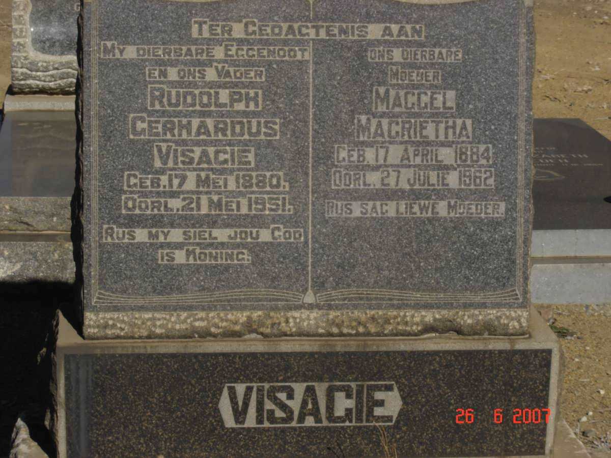 VISAGIE Rudolph Gerhardus 1880-1951 &amp; Maggel Magrietha 1884-1962