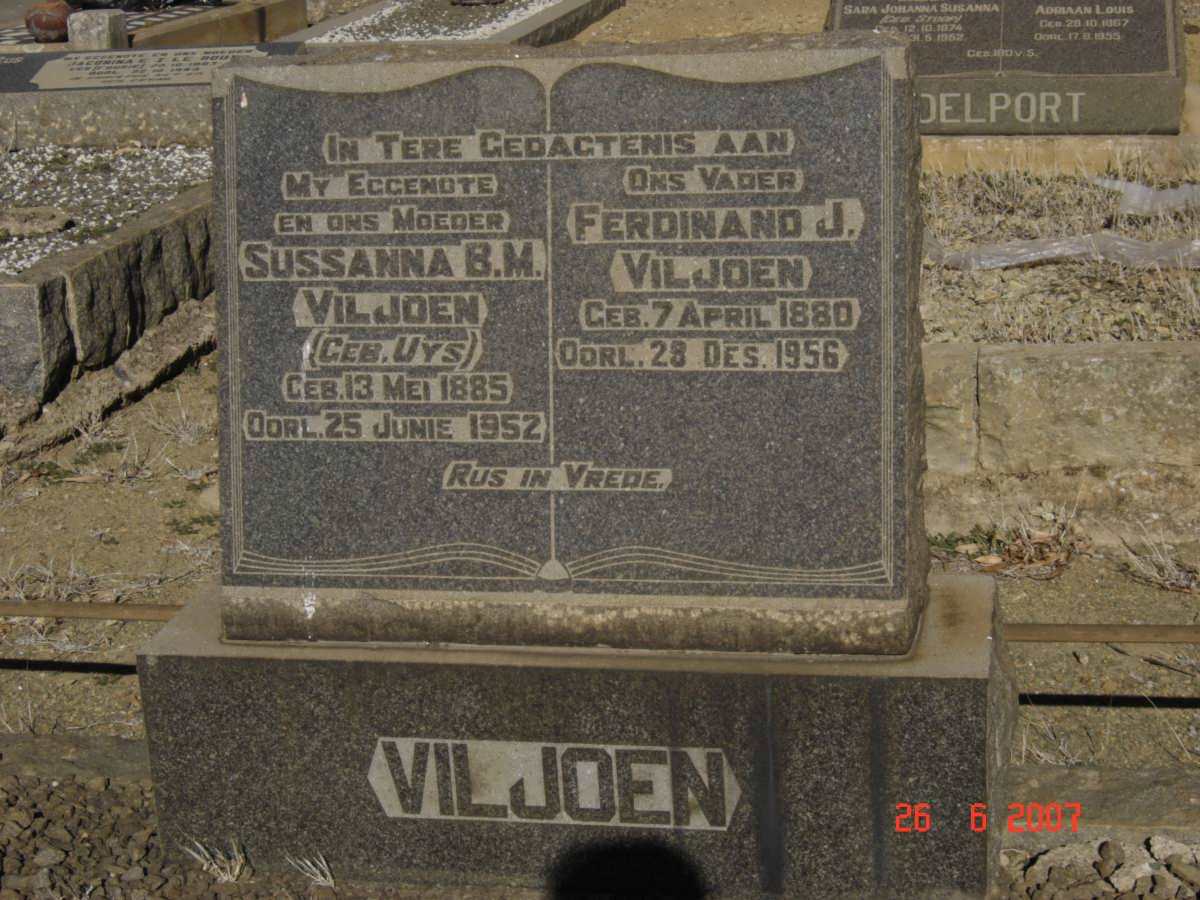 VILJOEN Ferdinand J. 1880-1956 &amp; Sussanna B.M. UYS 1885-1952