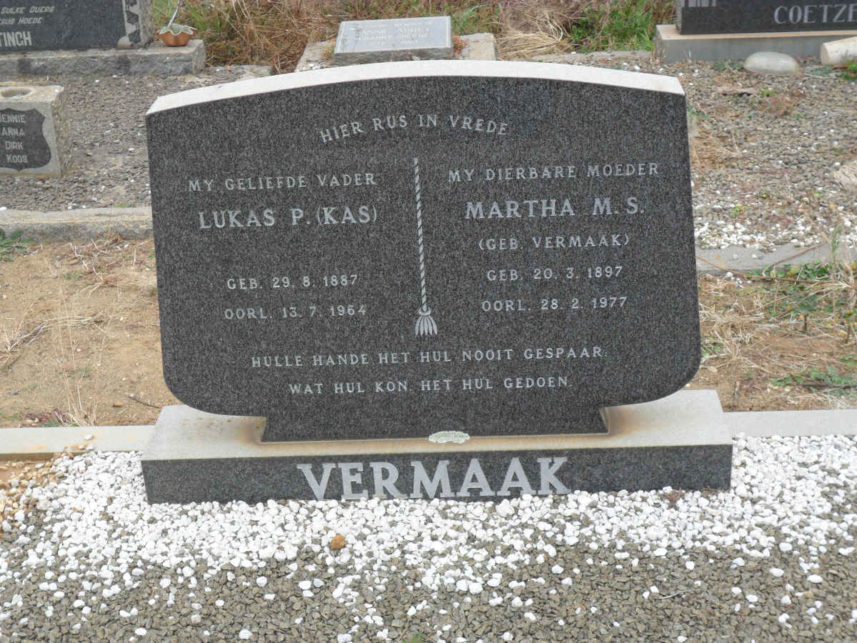 VERMAAK Lukas P. 1887-1964 &amp; Martha M.S. VERMAAK 1897-1977