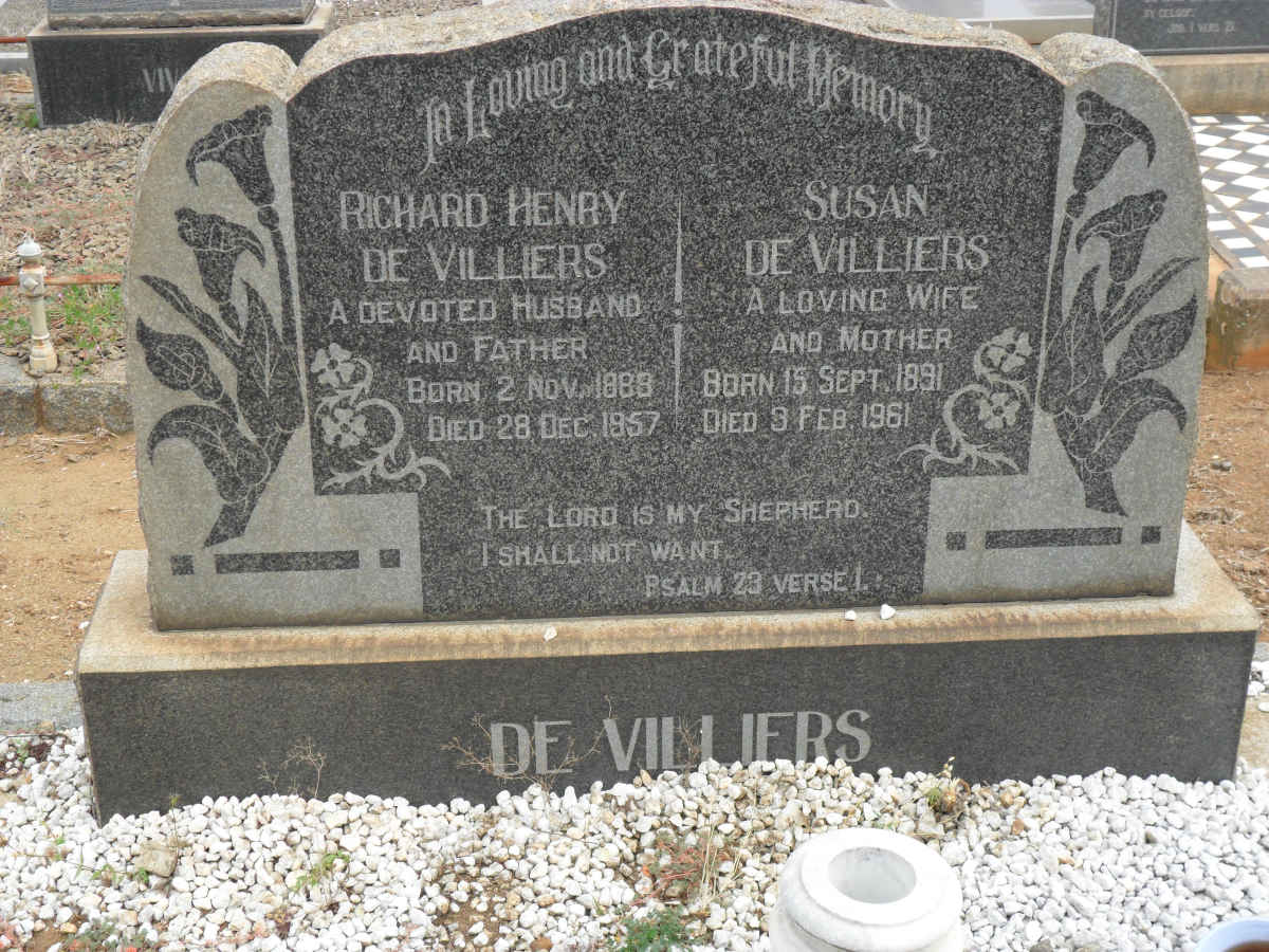 VILLIERS Richard Henry, de 1888-1957 &amp; Susan 1891-1961