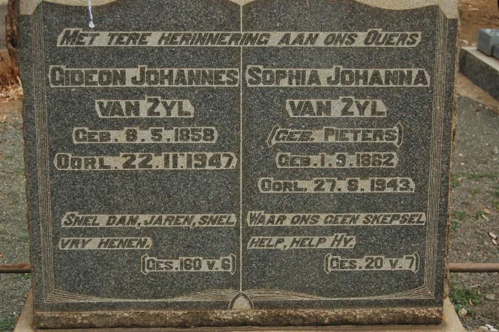 ZYL Gideon Johannes, van 1858-1947 &amp; Sophia Johanna PIETERS 1862-1943