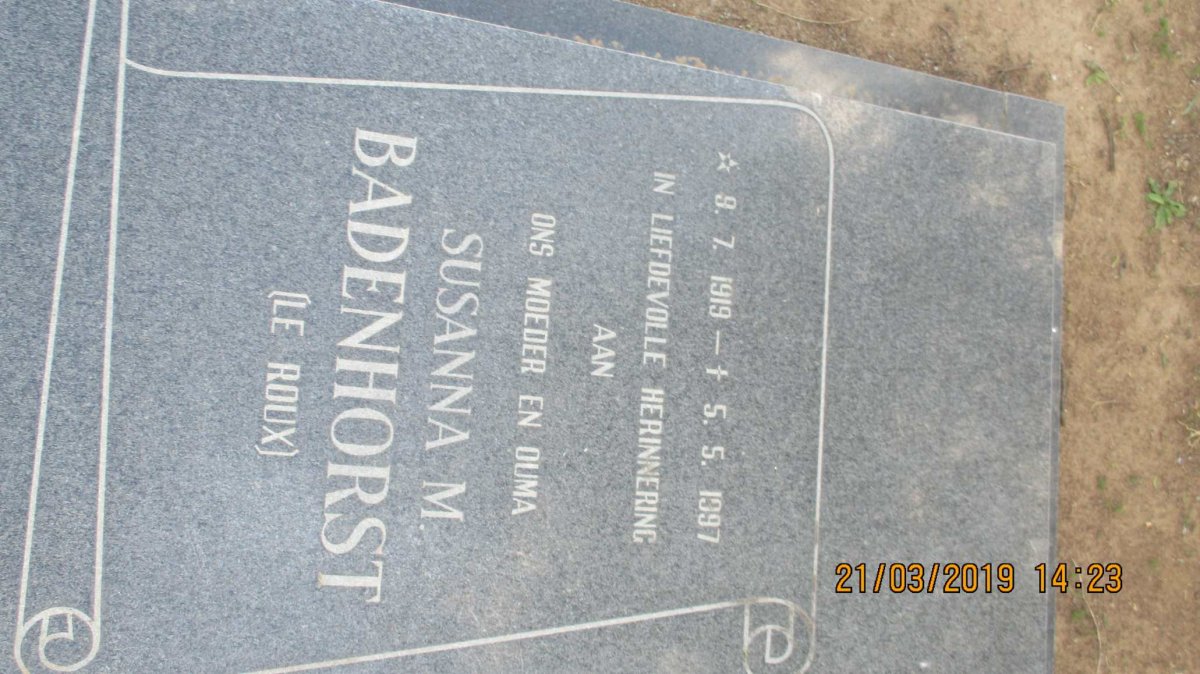 BADENHORST Susanna M. nee LE ROUX 1919-1997