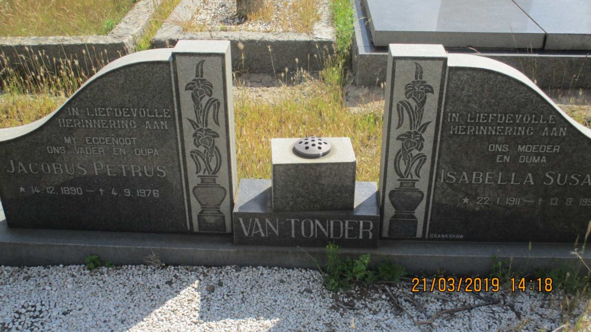 TONDER Jacobus Petrus, van 1890-1976 &amp; Isabella Susanna 1911-1996