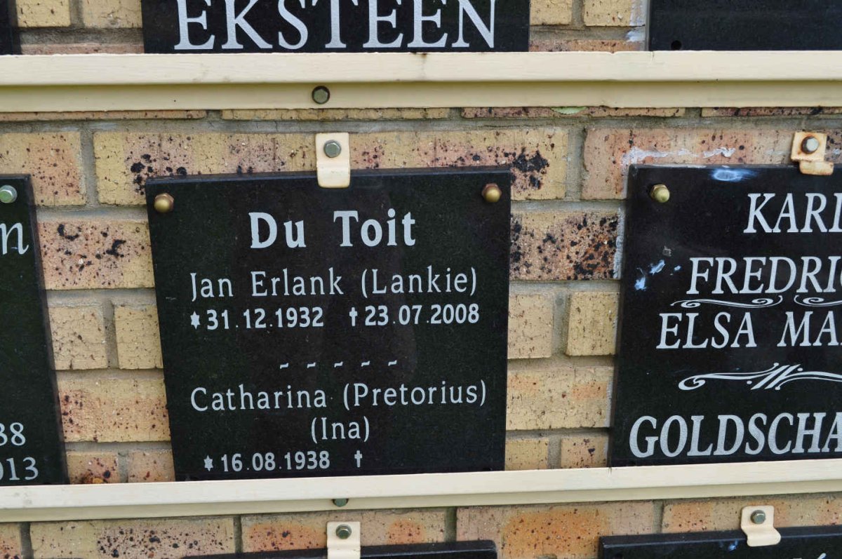 TOIT Jan Erlank, du 1932-2008 &amp; Catharina PRETORIUS 1938-