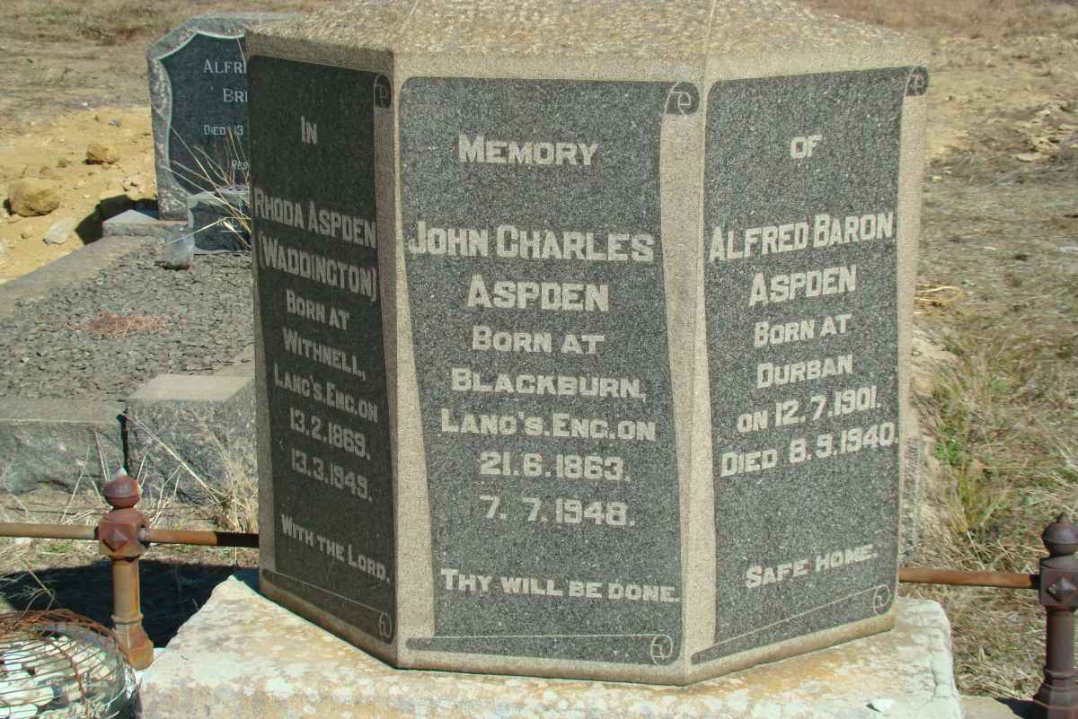 ASPDEN John Charles 1863-1948 &amp; Rhoda  WADDINGTON 1869-1949 :: ASPDEN Alfred Baron 1901-1940