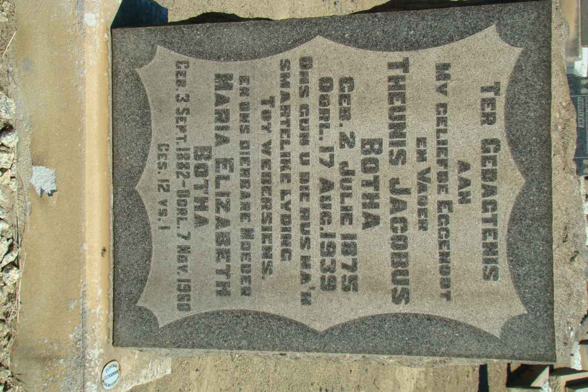 BOTHA Theunis Jacobus 1875-1939 &amp; Maria Elizabeth 1882-1960