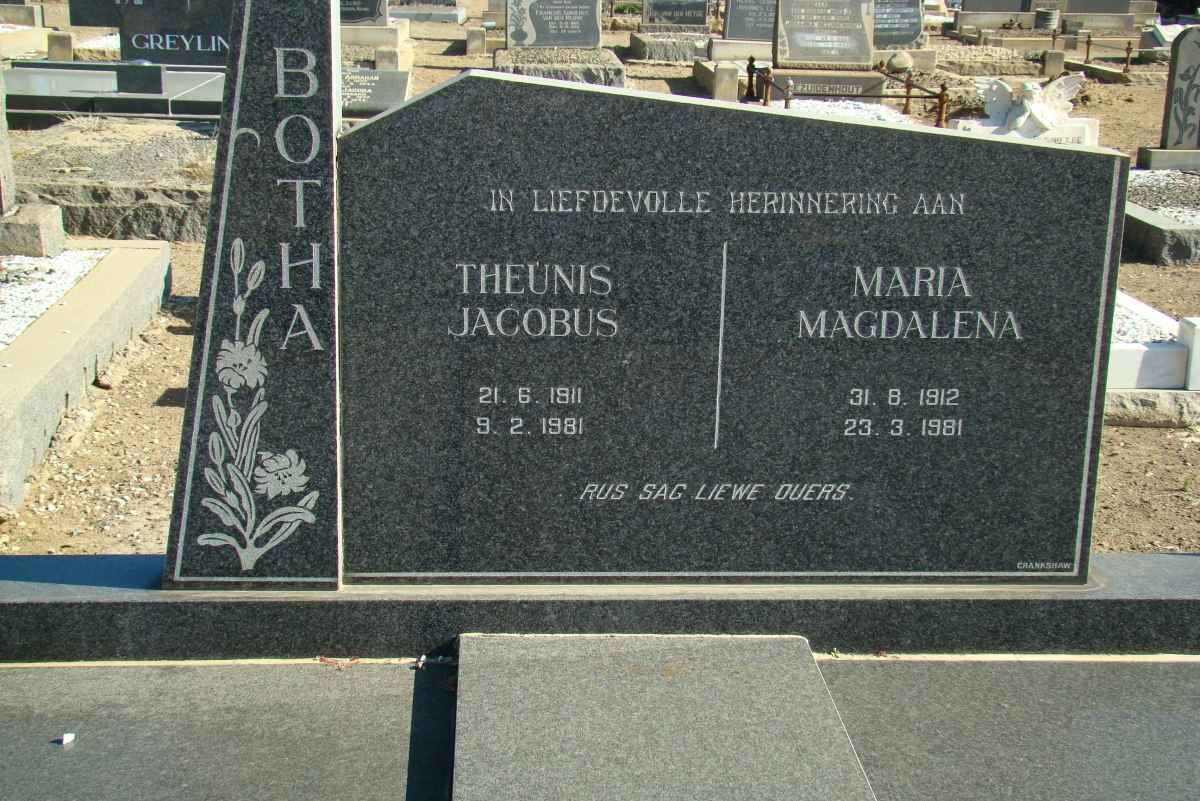 BOTHA Theunis Jacobus 1911-1981 &amp; Maria Magdalena 1912-1981