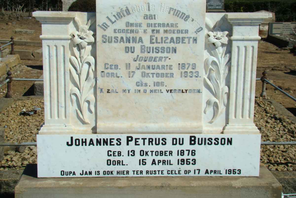 BUISSON Johannes Petrus, du 1876-1953 &amp; Susanna Elizabeth JOUBERT 1879-1933