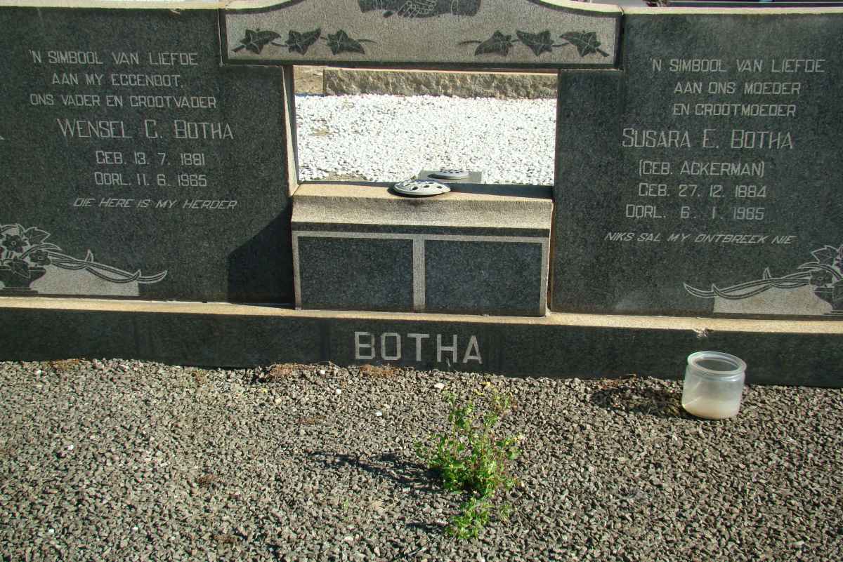 BOTHA Wensel C. 1881-1965 &amp; Susara E. ACKERMAN 1884-1985
