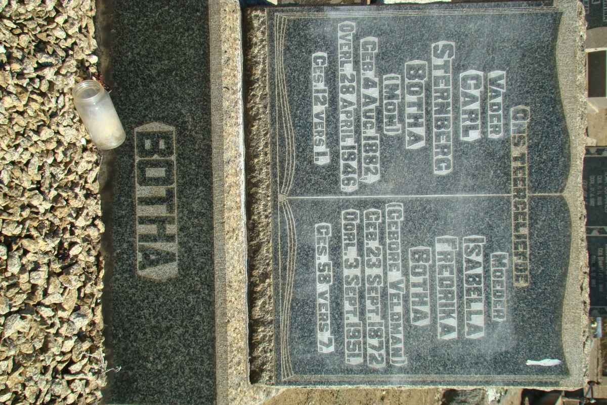BOTHA Carl Sternberg 1882-1946 &amp; Isabella Fredrika VELDMAN 1872-1951