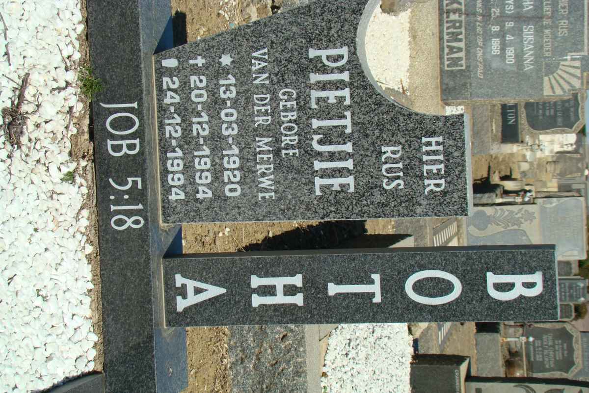 BOTHA Pietjie nee VAN DER MERWE 1920-1994