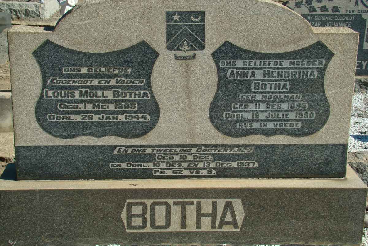 BOTHA Louis Moll 1895-1944 &amp; Anna Hendrina MOOLMAN 1896-1990