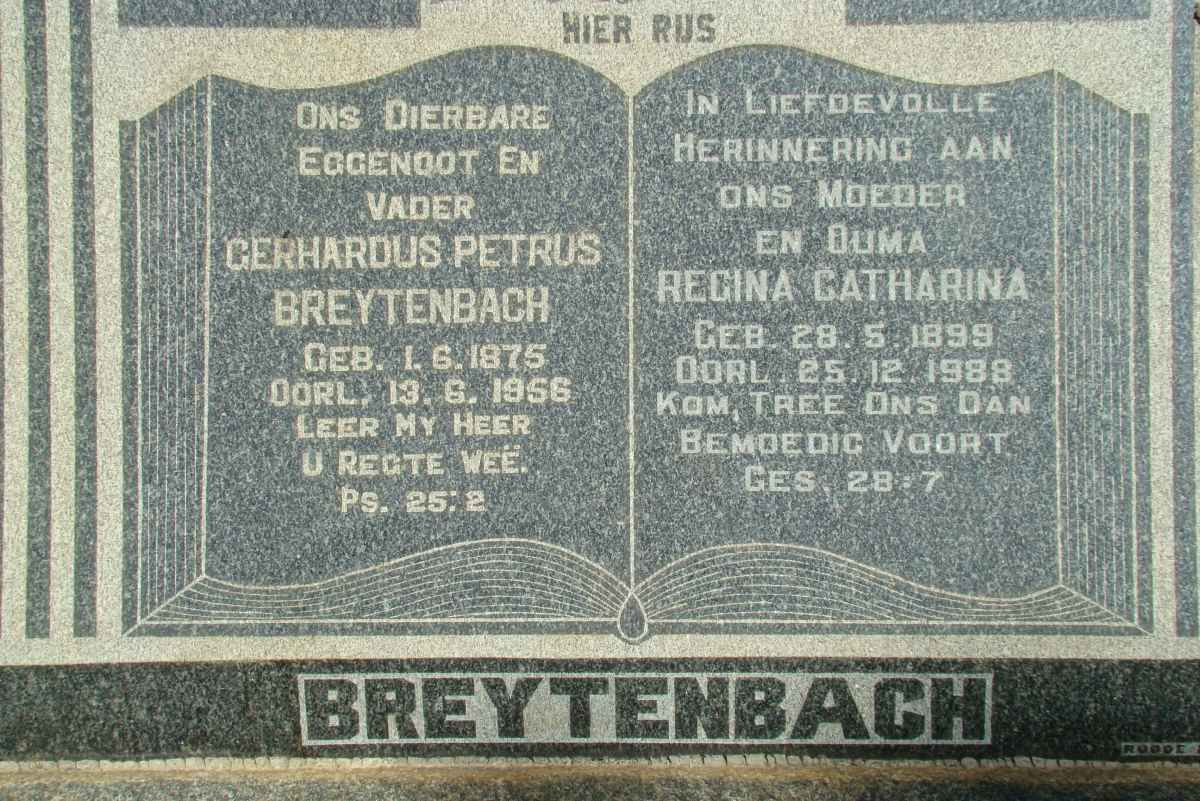 BREYTENBACH Gerhardus Petrus 1875-1956 &amp; Regina Catharina 1899-1988