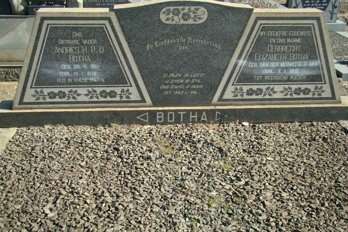 BOTHA Andries H.P.D. 1910-1979 &amp; Gerbrecht Elizabeth VAN DER MERWE 1917-19??